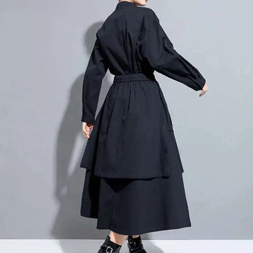 Load image into Gallery viewer, High Elastic Waist Black Layers Irregular Long A-line Half-body Skirt Women Fashion Tide New Spring Autumn 2025 1DH1082
