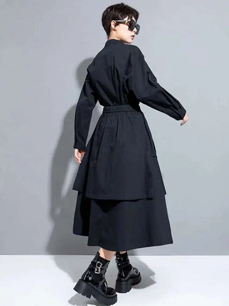 High Elastic Waist Black Layers Irregular Long A-line Half-body Skirt Women Fashion Tide New Spring Autumn 2025 1DH1082