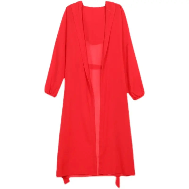 Summer Solid Shawl Cardigan Hooded Beach Shirts Women's Oversized Long Sleeve Cardigan Loose Sun Protection Bandage Blouses Top