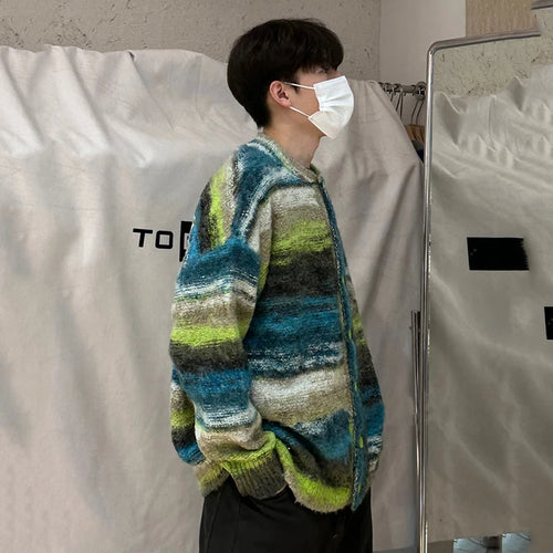 Load image into Gallery viewer, Men's Sweater New Spring Stripes Contrast Color Knitted Male Loose Casual Single Breasted Cardigan Handsome Knits 9W1478
