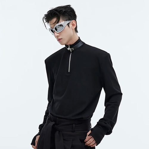 Load image into Gallery viewer, Male Long Sleeve Top Metal Buckle Design Personality Stand Collar Zipper Slim Men Base Shirt High Street 9C4016
