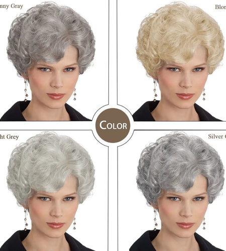 Old Lady Synthetic Granny Wigs for Women Silver Gray Wig with Bangs Natural Hairstyle Curly Short Haircuts for Mother Mommy Wigs
