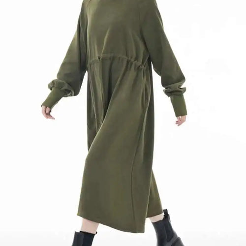 Load image into Gallery viewer, Women Army Green Big Size A-line Long Dress New Round Neck Long Sleeve Loose Fashion Tide Spring Autumn 2025 1DH3874
