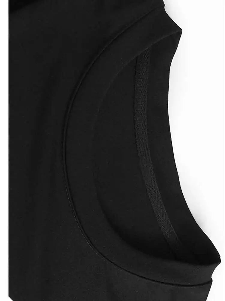 Women Black Irregular Pleated Big Size Casual T-shirt New Round Neck Shhort  Sleeve Fashion Spring Summer 2025 1DH5712