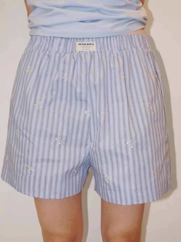 Korean Shorts Women 2024 New Bottoms Streetwear Casual Embroidery Bow Sweet Short Femme Cotton Pants Pantalones Cortos De Mujer