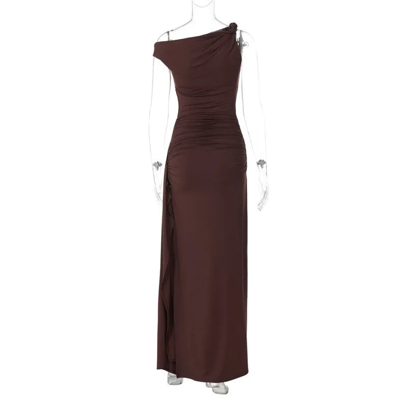 Oblique Shoulder Backless Sexy Maxi Dress For Women Fashion Off-shoulder Sleeveless High Waist Bodycon Club Long Dress