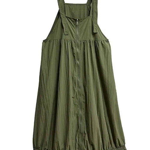 Load image into Gallery viewer, Women Green Pleated Pocket Big Size Strap Dress New Square Collar Sleeveless Fashion Tide Spring Autumn 2025 1DH6067
