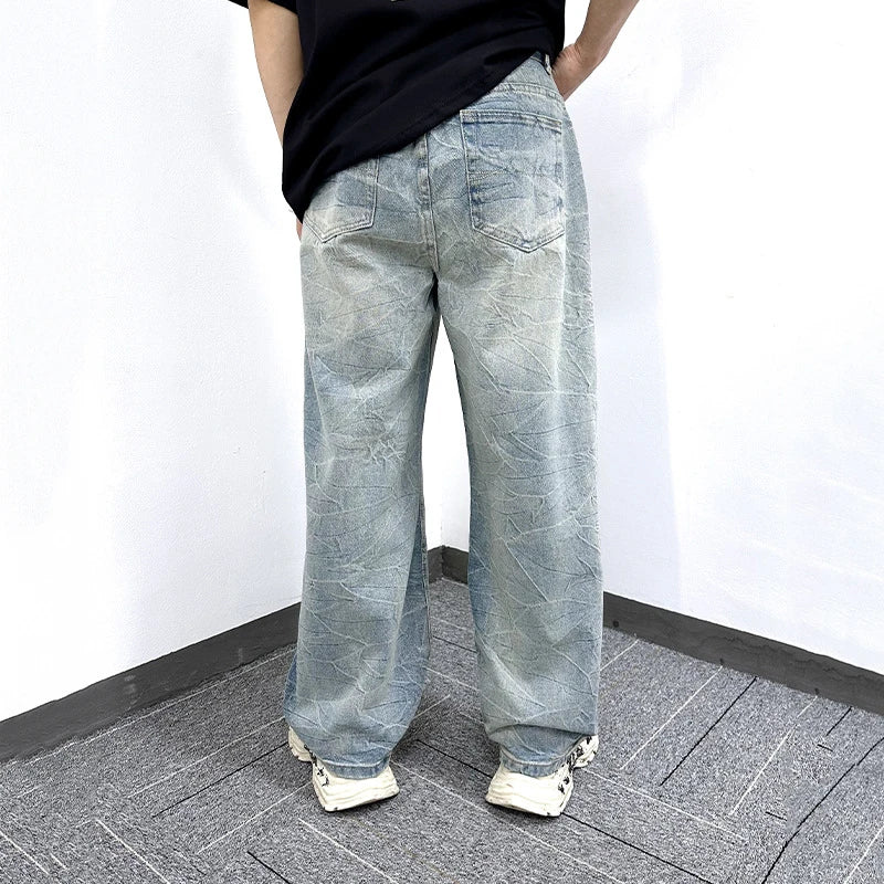 Men's Jeans Spring American Style New Washed Worn-out Lightning Pattern Design Gradient Color Stylish Male Trousers 9W1865