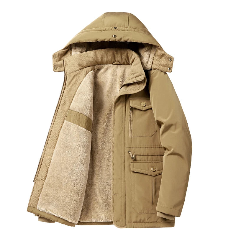 Men Detachable Hooded Parka Fleece Jacket Parkas Men Casual Brand Windproof Parka Coats Outwear Men Autumn Winter Thick Warm