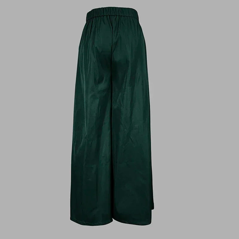 Women's Christmas Green Pant Outifits Fall 2024 Wide Leg Trousers with Pocket for Female Clothes Spring