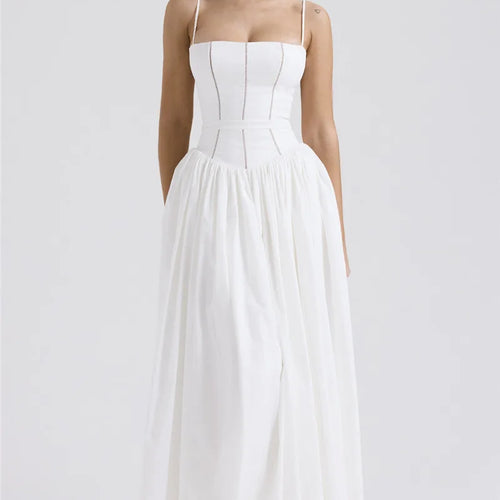 Load image into Gallery viewer, Elegant White Sundress Spaghetti Strap Backless Midi Dress For Women Fashion Sleeveless A-line Loose Long Dress New
