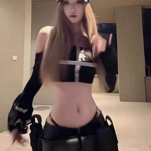 Load image into Gallery viewer, Sexy Cross Patchwork Cropped Tops Vintage Grunge Letter Print Flare Sleeve T-shirts Y2k Aesthetics Black Streetwear Punk Tees
