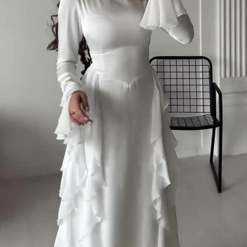 Load image into Gallery viewer, Elegant Long Sleeved Ruffled Round Neck Maxi Dress For Women's Spring New 2025 Party Club Evening Dress Slim Vestidos
