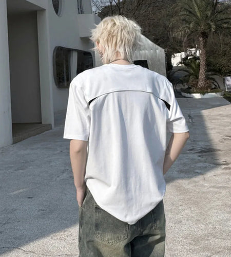 Men's T-shirts Summer Round Neck Splicing Contrast Color Nail Bead Decoration Men Short Sleeve Top 2025 Trend 9W1501