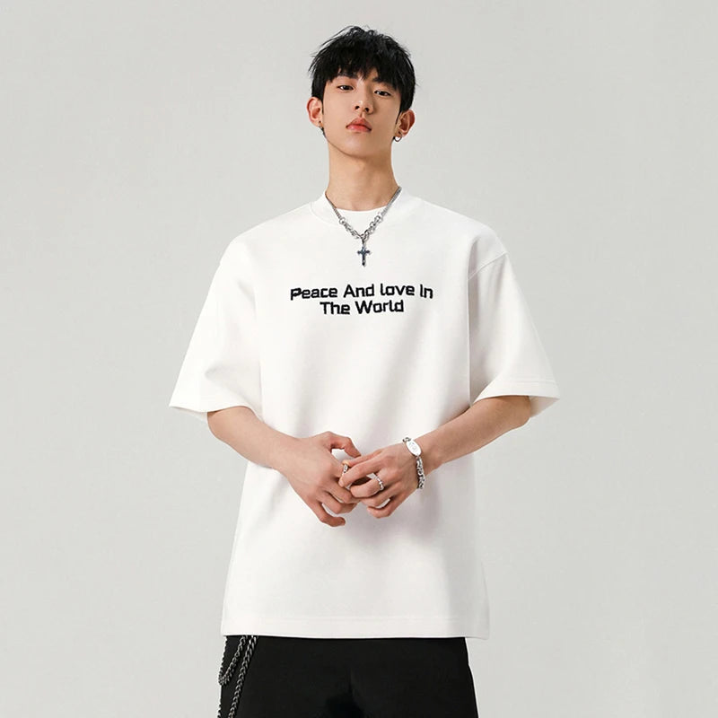 Male T-shirts Short Sleeve Embroidery Letter Printing Trendy Solid Color O-neck Stylish New Summer Men's Clothing 9W1937