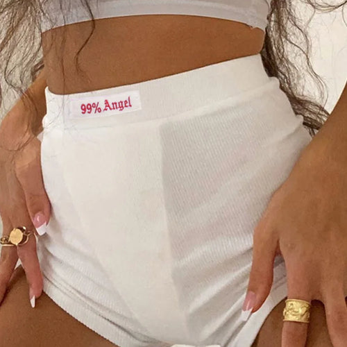 Load image into Gallery viewer, Summer White Letter Embroidery Biker Shorts Women Ribber Knit Black High Waist Casual Streetwear Shorts
