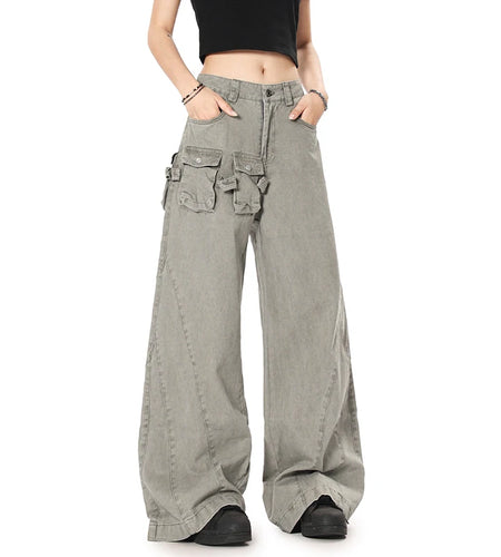 Men's Cargo Pants New American Style Micro Flared Trendy Splicing Stylish Multi Pockets Design Male Casual Trousers 9W193