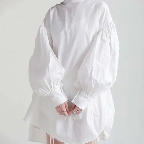 Load image into Gallery viewer, Women Balck Irregular Drawstring Big Size Dress New Stand Collar Long Sleeve Loose Fit Fashion Spring Autumn 2025 1Z18901
