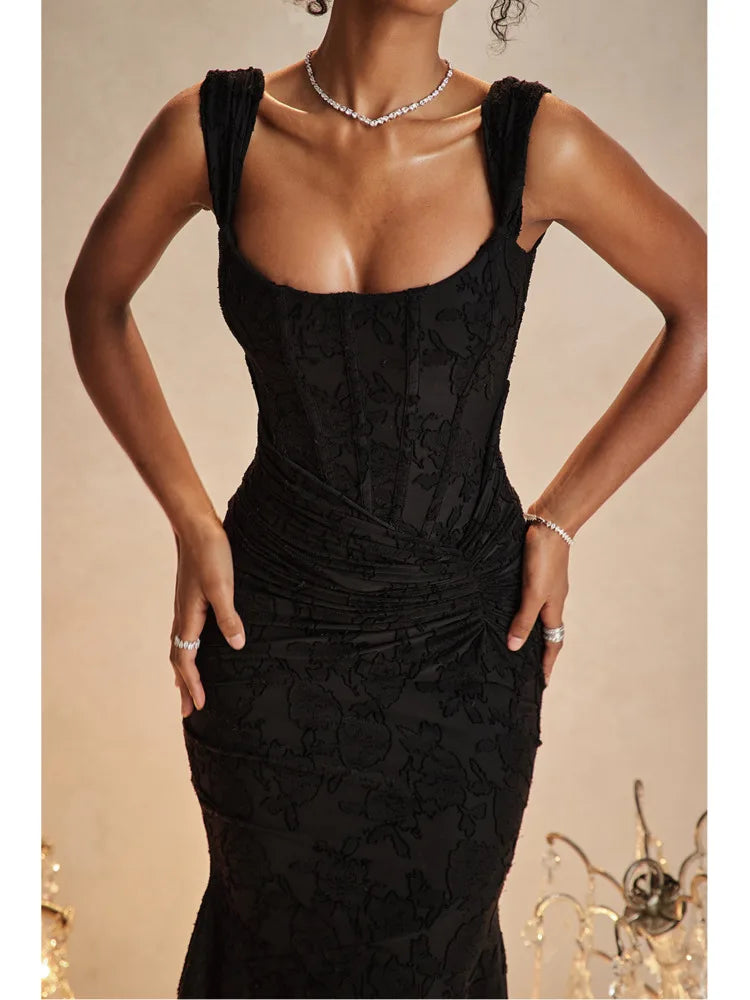 Sexy Camisole Patchwork Zipper Evening Dress For Women Ruffle Ruffled Bodycon Maxi Female Dress Elegant Party Vestidos