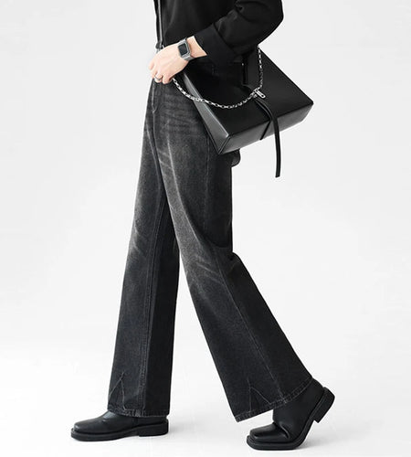 Men's Jeans Korean Handsome Make Old Male Loose Straight Wide Leg Stylish Flared Denim Pants Spring Summer Men 9W1409