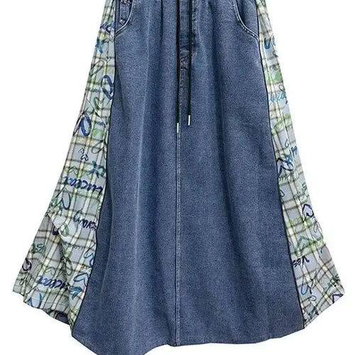 Load image into Gallery viewer, High Elastic Waist Green Pattern Printed Denim A-line Half-body Skirt Women Fashion Tide New Spring Autumn 2025 1DH8732
