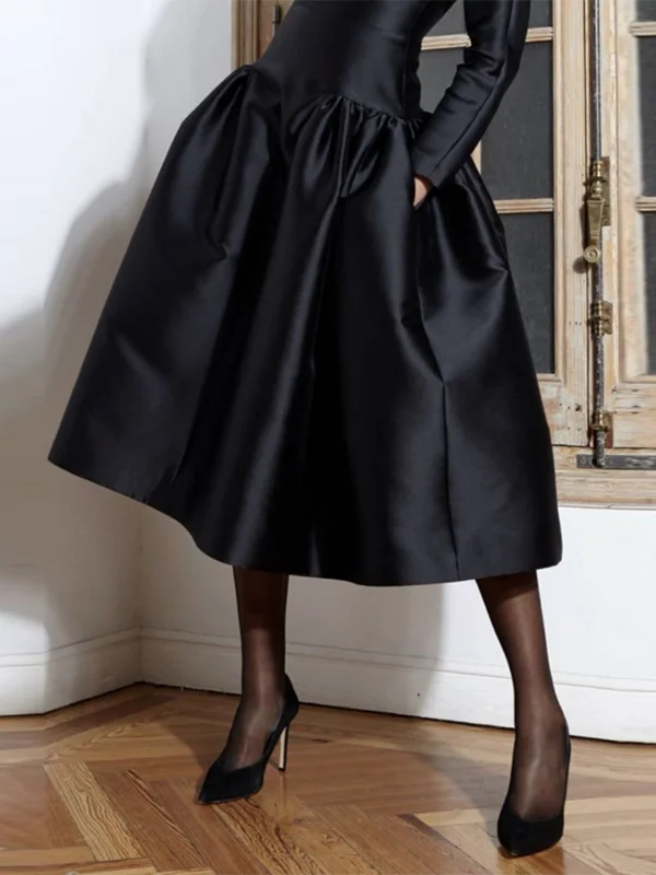 Autumn Party Evening Black Simple Long Dress for Women 2025 Spring New Long Sleeves Female Elegant A-line Midi Dresses