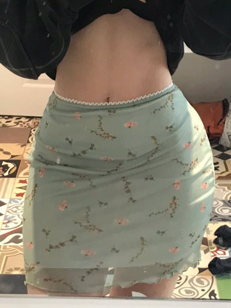 Embroidered mesh high sales waisted mini skirt