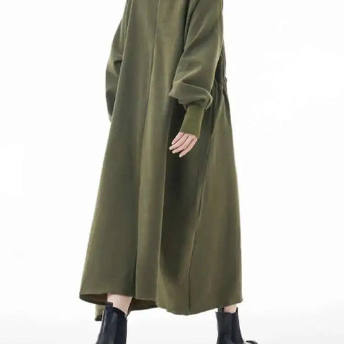 Load image into Gallery viewer, Women Army Green Big Size A-line Long Dress New Round Neck Long Sleeve Loose Fashion Tide Spring Autumn 2025 1DH3874

