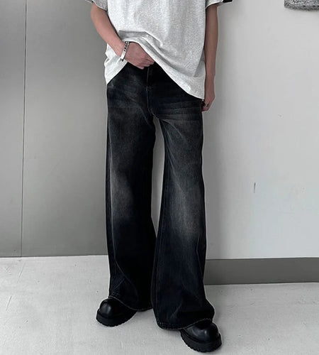 Korean Style Men's Jeans Solid Color Washing Straight Menswear All-match Wide Leg Baggy Cleanfit Male Denim Pants 9W1221