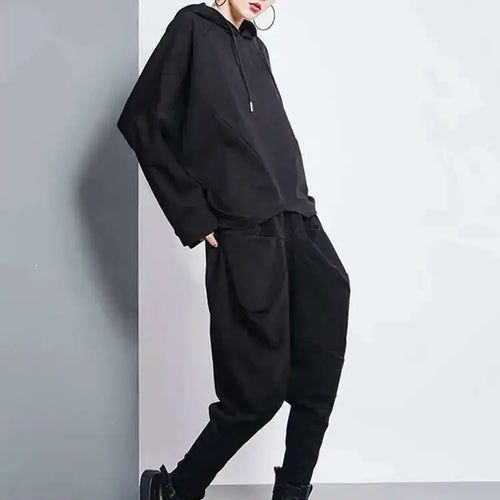 Load image into Gallery viewer, Black Irregular Hem Short Sweatshirt New Hooded Long Sleeve Women Big Size Fashion Tide Spring Autumn 2025 1DH7063
