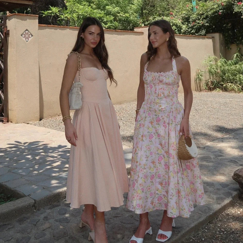 Elegant A Line Midi Dress 2024 New Arrivals Halter Sexy Holiday Party Dresses Summer Women's Clothing Wholesale