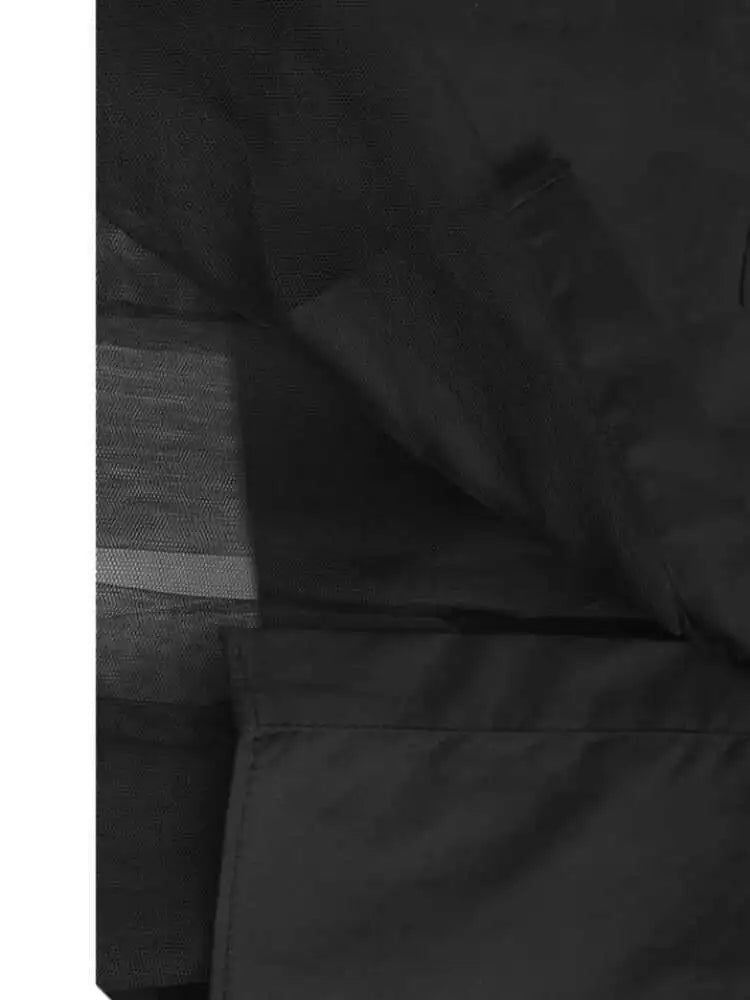 Women Black Mesh Perspective Big Size Midi Shirt Dress New Lapel Long Sleeve Fashion Tide Spring Autumn 2025 1DJ0140