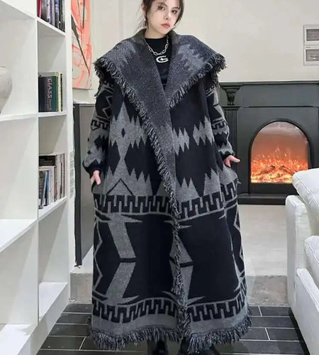 Black Big Size Knitting Long Thtick Cardigan Sweater Loose Lapel Long Sleeve Women New Fashion Spring Autumn 2025 1DH2277