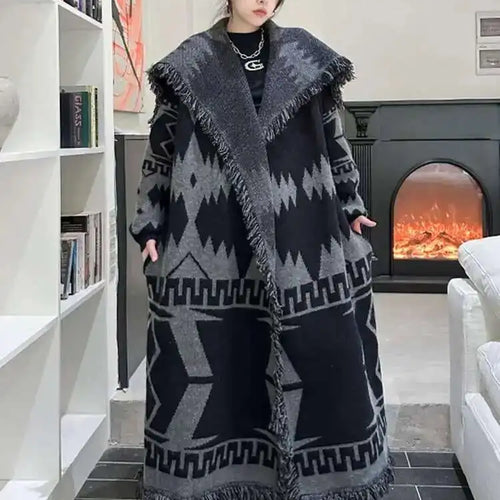 Load image into Gallery viewer, Black Big Size Knitting Long Thtick Cardigan Sweater Loose Lapel Long Sleeve Women New Fashion Spring Autumn 2025 1DH2277
