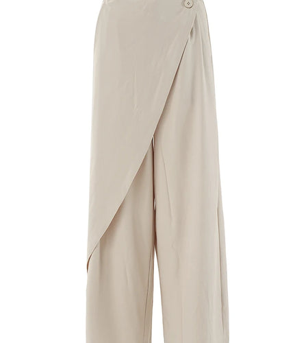 High Waist Khaki Irregular Spliced Long Wide Leg Elegant Pants New Trousers Women Fashion Tide Spring Autumn 2025 CPG2117