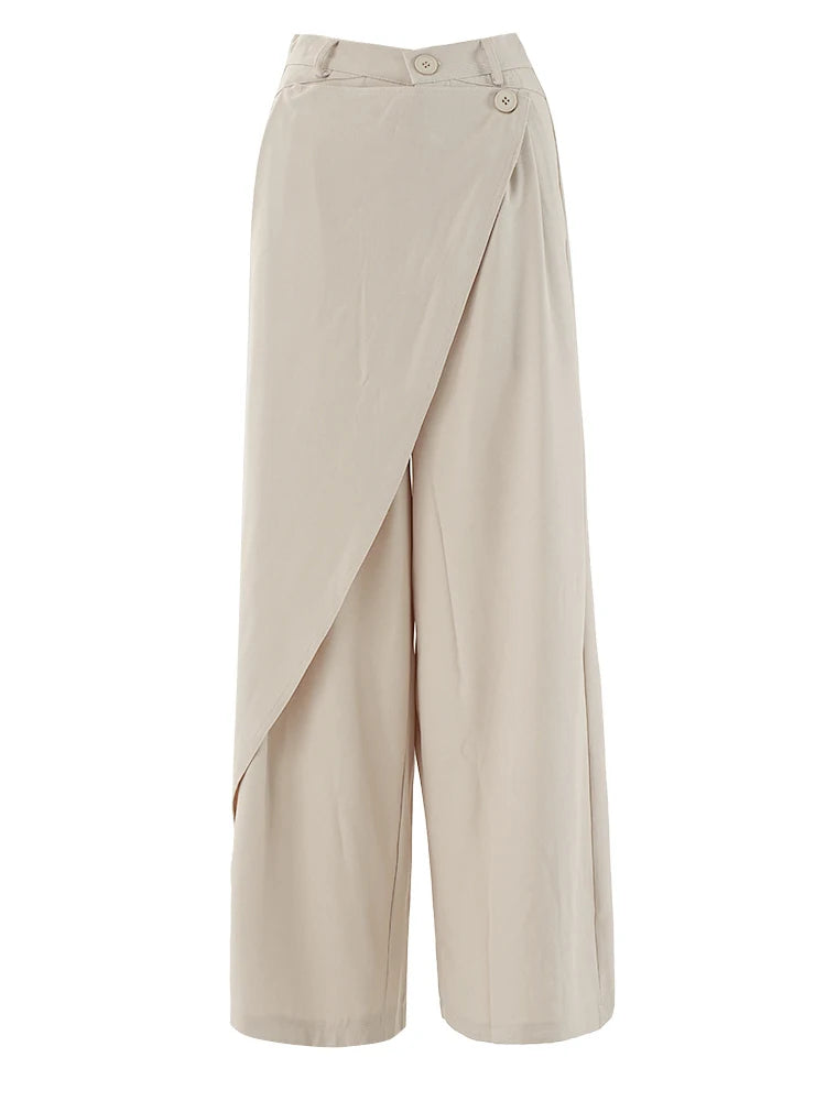 High Waist Khaki Irregular Spliced Long Wide Leg Elegant Pants New Trousers Women Fashion Tide Spring Autumn 2025 CPG2117