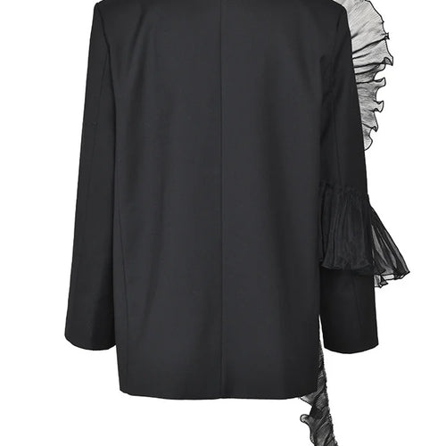 Load image into Gallery viewer, Women Black Organza Ruffles Big Size Blazer New Lapel Long Sleeve Loose Fit Jacket Fashion Spring Autumn 2025 1DE392101

