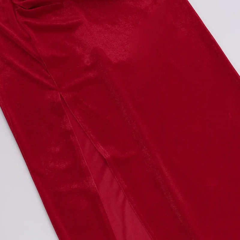Velvet Long Sleeve Sexy Maxi Dress For Women Autumn Winter New Square Collar Thigh High Split Evening Club Party Dress