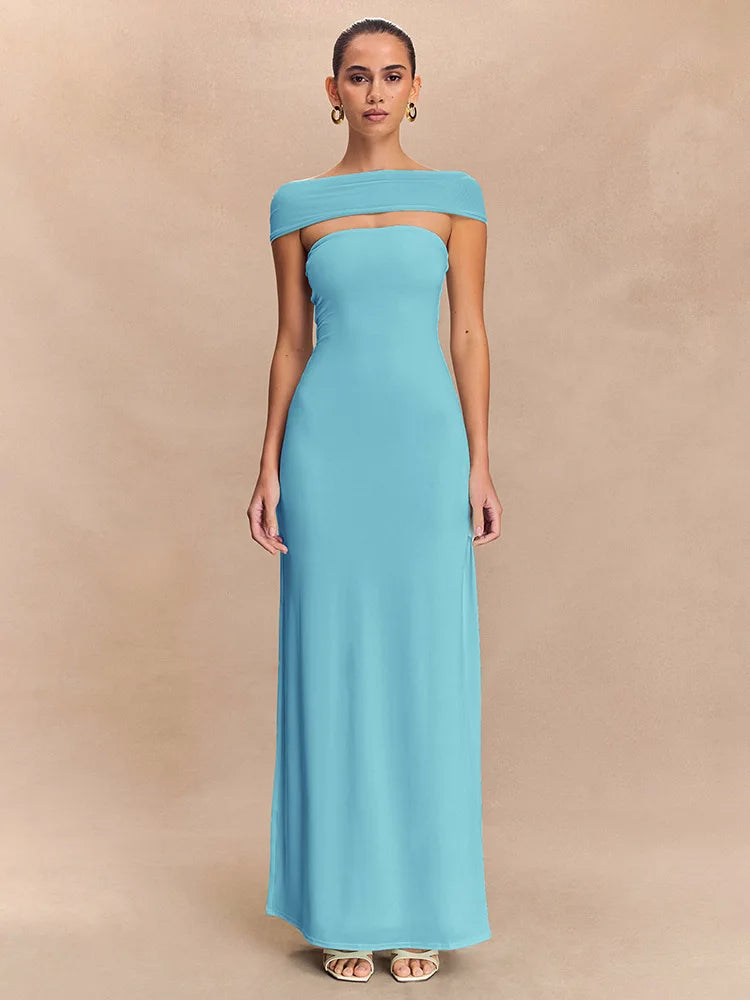 Off-shoulder Strapless Sexy Maxi Dress Women Gown Fashion  Sleeveless Backless High Waist Split Club Party Long Dress