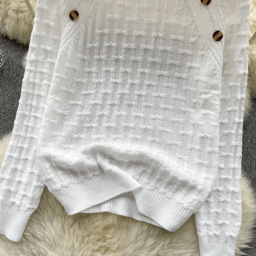 Load image into Gallery viewer, Autumn Winter White Long Sleeved Versatile Button Sweater Vintage Sweet Bow Pink O Neck Knitted Loose Pullover Tops Women Simple
