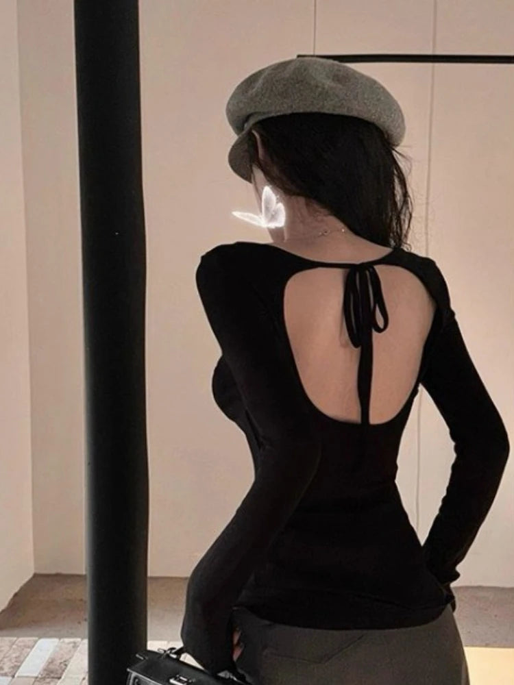 Korean Vintage Grunge Long Sleeve Tees Streetwear Trendy Sexy Casual Simple Women T-shirt Y2k Aesthetic All Match Slim Tshirts