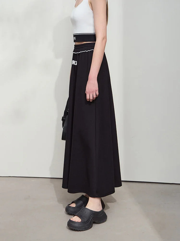 Minimalist Women's Printed Skirt 2025 Autumn New Versatile Loose Letter A Line Stretch Elastic Waist Long Skirt 12541110