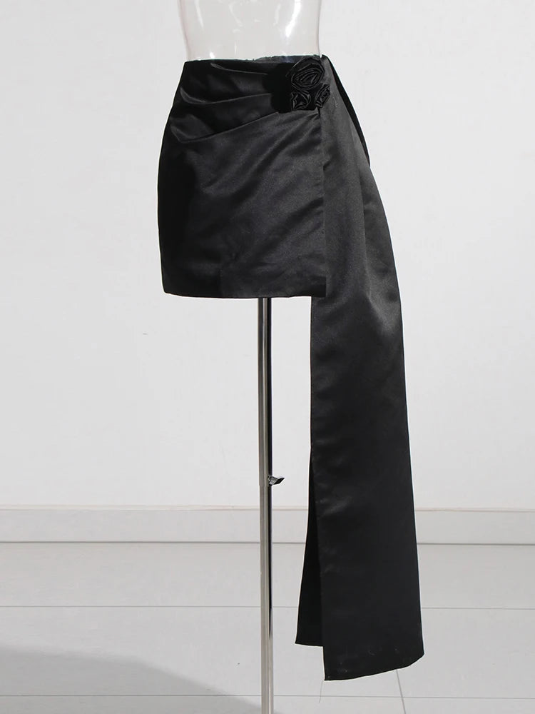 Temperament Bodycon Mini Skirt Female High Waist Spliced Appliques Solid Slim A Line Skirts For Women Summer Style