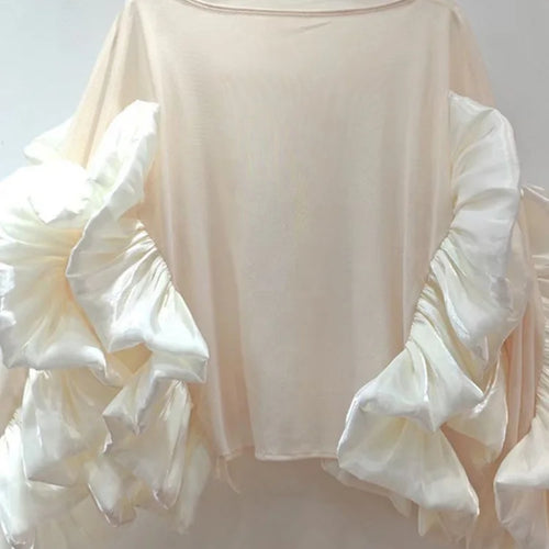 Load image into Gallery viewer, Women White Mesh Perspective Ruffles Big Size T-shirt New Round Neck Long Sleeve Fashion Tide Spring Autumn 2025 1DJ0036
