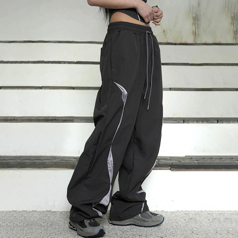 Streetwear Patchwork Low Waist Baggy Pants Sweatpants Tech Sporty Chic Casual Hip Hop Women Trousers Contrast Outfits