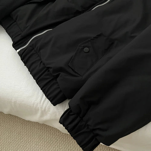 Load image into Gallery viewer, Korean Fashion Black Velvet Long Sleeve Versatile Zipper Jacket Women Autumn Winter Elegant Single Breasted Hooded Coat Tops New
