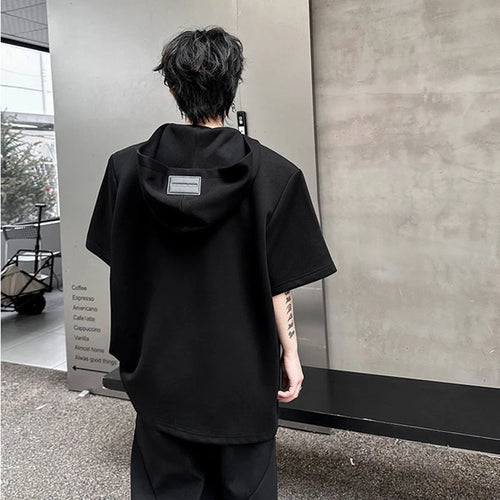 Load image into Gallery viewer, Men&#39;s  Hooded T-shirt Loose Zipper Decoration Design Casual Short Sleeve Pullover Male Top Summer Fashion 8W3134
