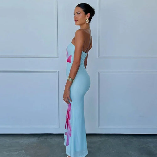 Load image into Gallery viewer, Off-shoulder Print Sexy Maxi Dress Women Gown Summer New Strapless Sleeveless Backless Bodycon Long Dress Elegant
