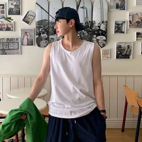 Load image into Gallery viewer, Men&#39;s Handsome Sports Vest New Summer Loose Round Neck Korean Pullover Trendy Solid Color Stylish Simple Male Top 9W1613
