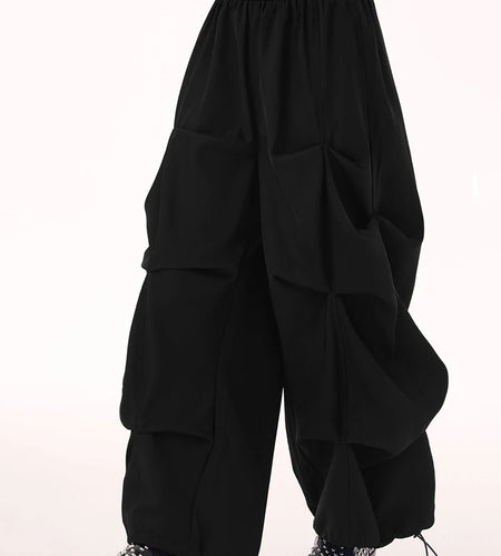 High Elastic Waist Black Drawstring Pleated Wide Leg Pants New Trousers Women Fashion Tide Spring Autumn 2025  1DH9524